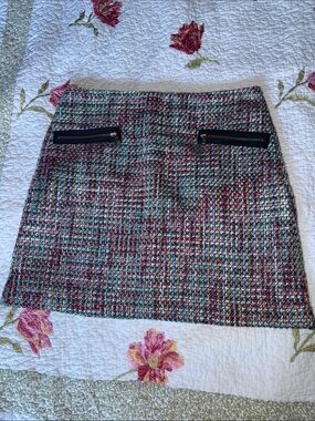 LOFT Multicolor Tweed Mini Skirt with Black Zip Pockets